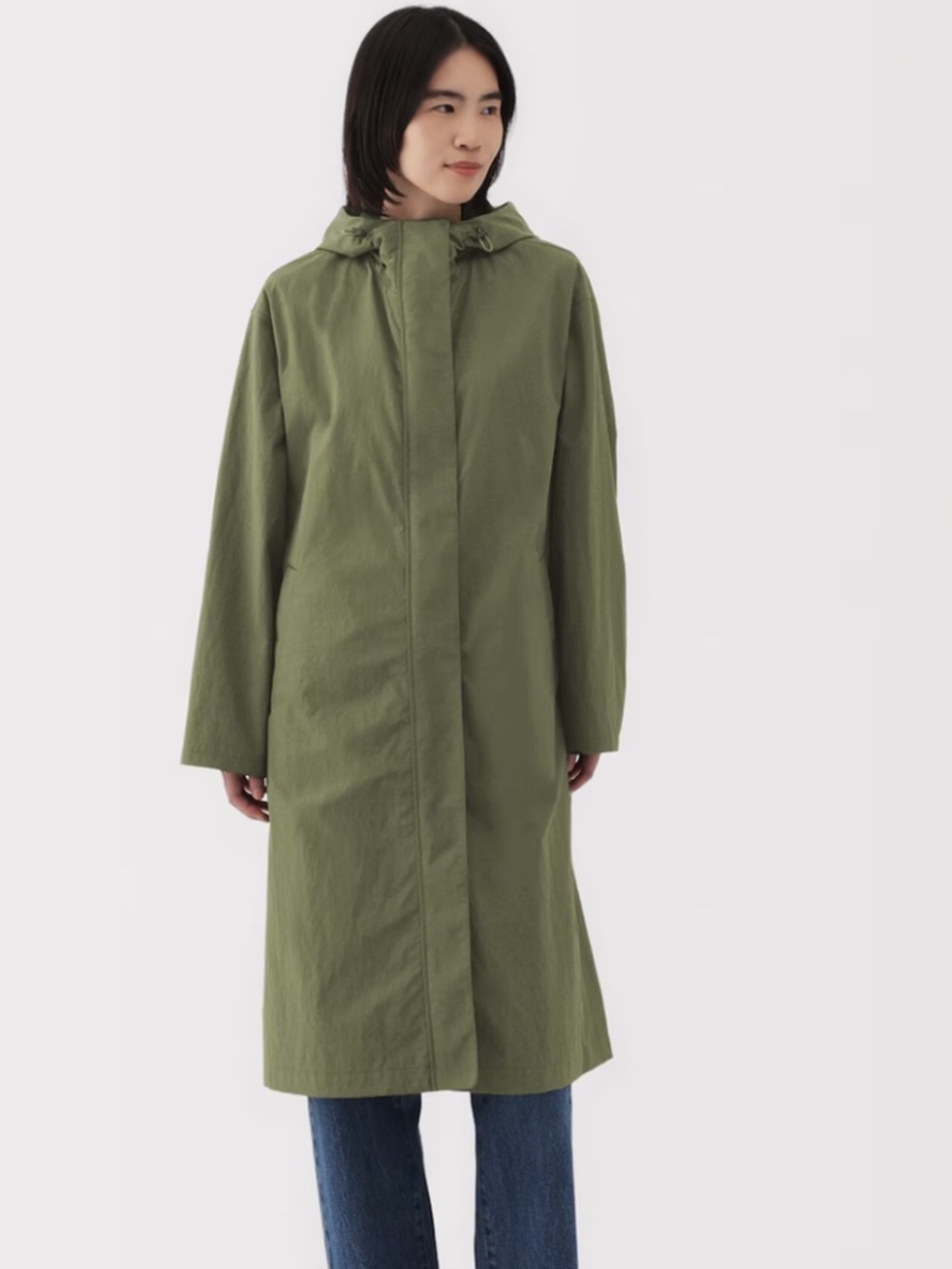 MUJI Women’s Water Repellent Hooded Coat Khaki Green
